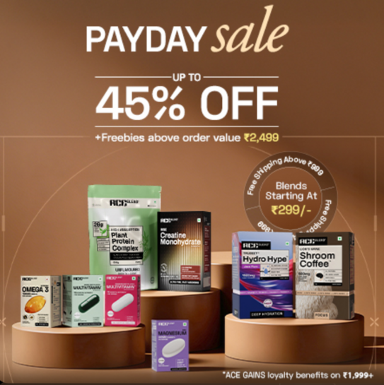 Aceblend Payday Sale - Up to 45% Off + Freebies above Value Rs.2499