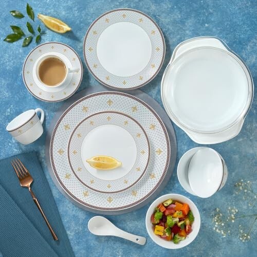 Larah by Borosil Opalware Dinner Set | 62 Pcs for Family of 8 