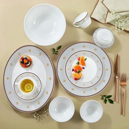 Larah by Borosil Opalware Dinner Set | 60 Pcs for Family of 8 