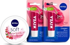 NIVEA Cherry Fruity Shine Lipbalm + Soft Light Moisturizing Cream  (Pack of: 3, 209.6 g)