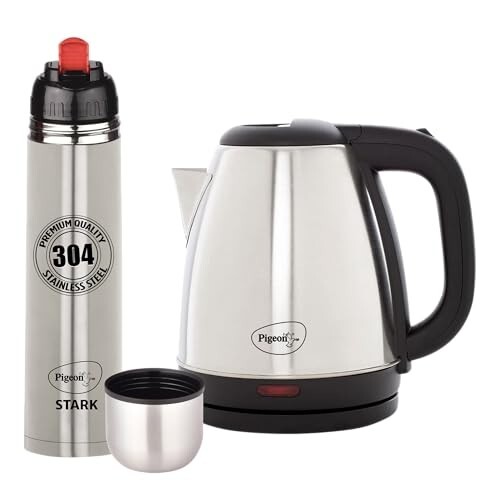 Pigeon 1.5 L Kettle With 1000 ml Stark Flask (Pack of 2, Silver, Steel)