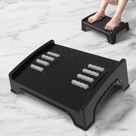 Adjustable Foot Rest for Office Chair with Acupressure Points and Roller, Promote Leg Circulation, Foot Rest under Table, Foot Stool for Home, Office Table, and Sofa (Unbreakable, Non-Slip Legs) (Black4)