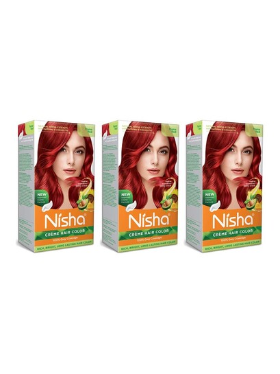 Nisha Pack Of 3 Creme Hair Colour 450g Flame Red [MRP Error]