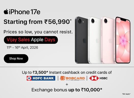 Vijay Sales Apple Days  11th - 16th April, 2026 | Upto 7000* instant cashback | Exchange Bonus upto 10000*