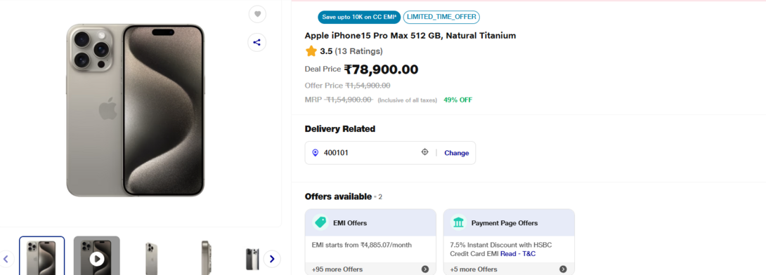 Reliance Digital iPhone 15 Pro Max at ₹78,999 Price? Extra upto ₹10,000 Discount