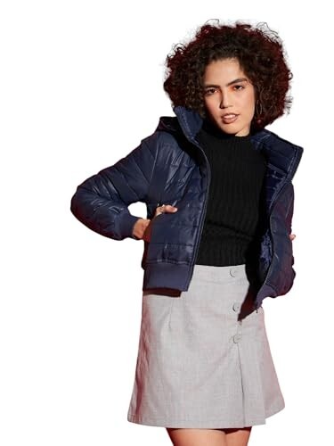 SASSAFRAS Women Hooded Crop Bomber Jacket