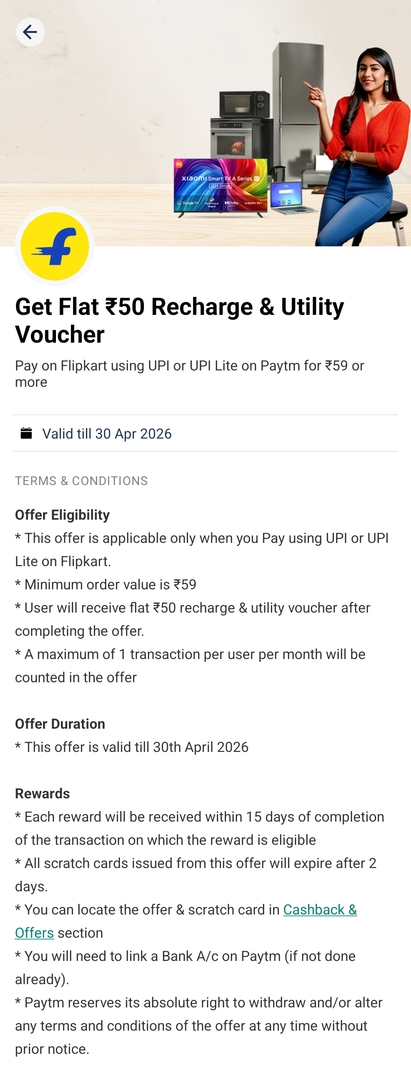 Paytm × Flipkart: Get Flat ₹50 Recharge & Utility Voucher