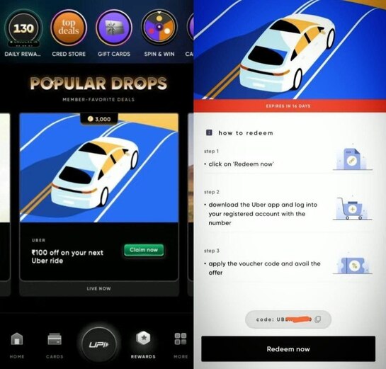 Cred x Free Uber ₹100 Gift Voucher - User Specific