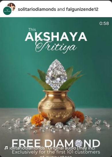 This Akshaya Tritiya, Solitario is giving away a FREE diamond to the first 101 customers at every store.