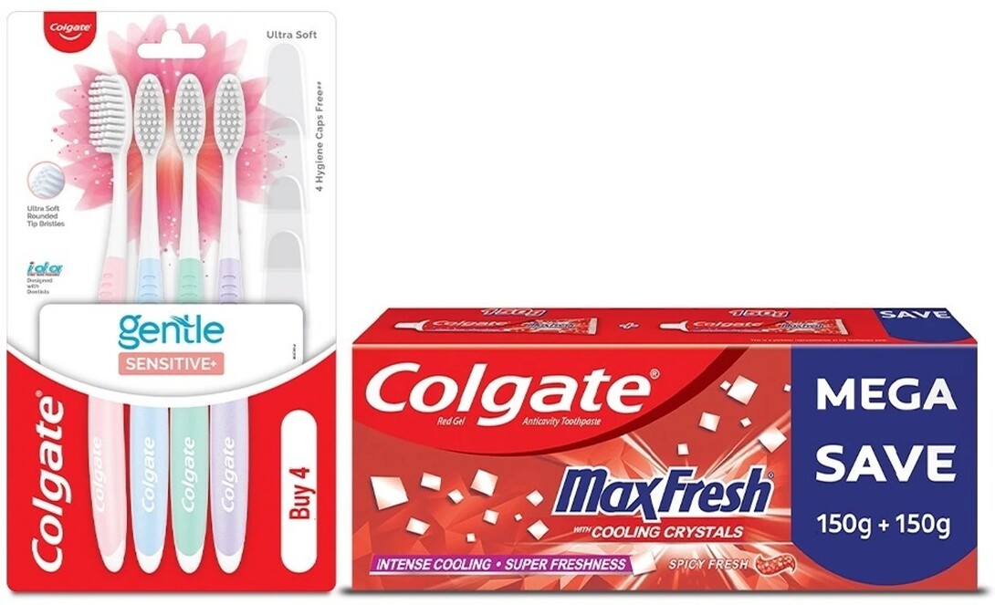 Colgate Red Gel Spicy Fresh Toothpaste 300g 4pcs with Toothbrush Combo ...