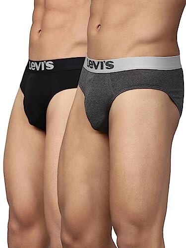 Levi's 017 Men's Cotton Solid Brief - Mid Rise, Outer Elastic Waistband (Pack of 2)