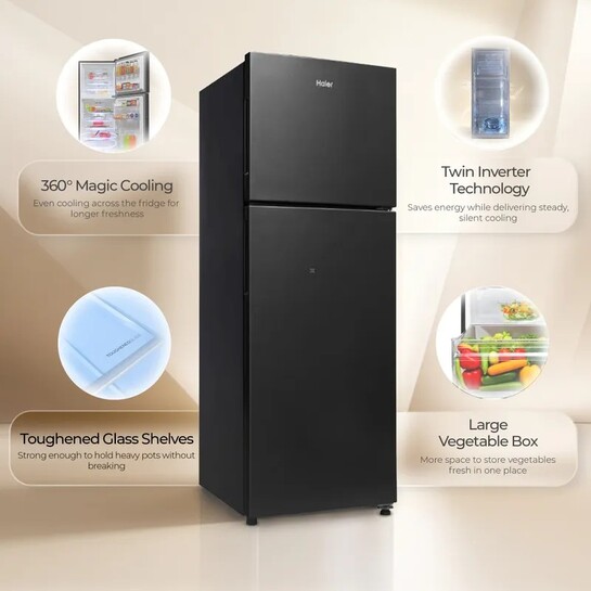Haier 240 L Frost Free Double Door 2 Star Refrigerator (GE Black, HEF-252EGBA-P)