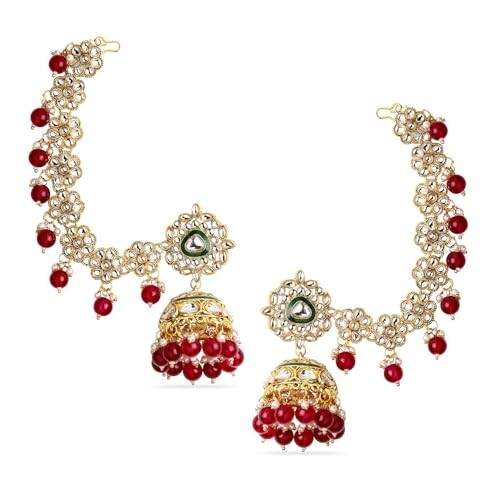 Rubans 22K Gold-Plated Kundan Studded Kan Chain Earrings 