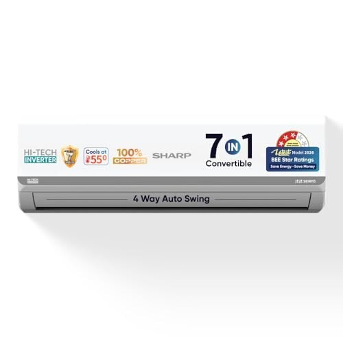 Sharp 1.5 Ton 3 Star Invertor Split AC, 7 in 1 Convertible, 100% Copper Condensor, AH-SI17V3B-GCN