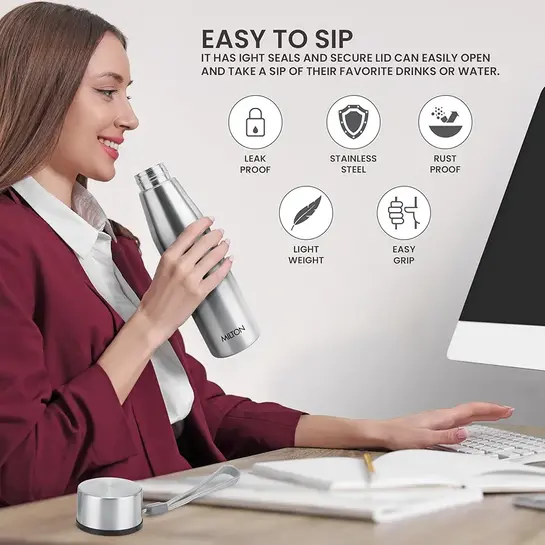 MILTON Drift 1000 Stainless Steel Water Bottle 950 ml, Set of 3