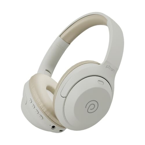 pTron Studio Classic w/ 75Hrs Playtime, Wireless Over Ear Headphones w/HD Mic & TruTalk AI-ENC Calls, Low-Latency Game & Music, Deep Bass, BT5.4, Dual Device Pairing, & Type-C Fast Charging (Beige)