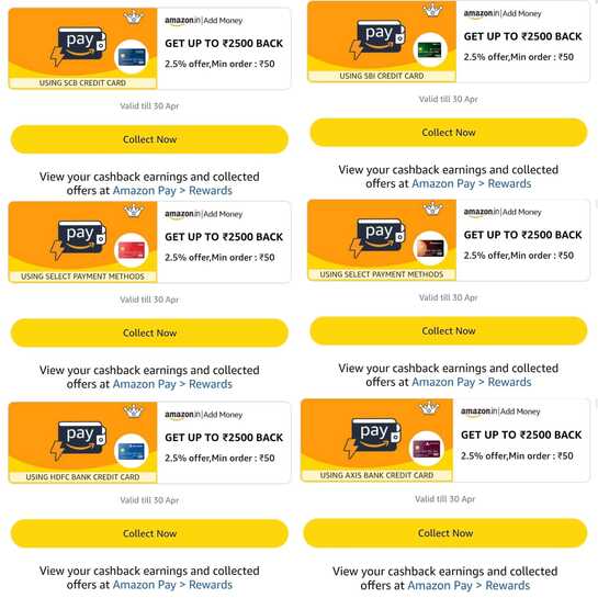 Amazon Pay Wallet × Add Money Offers - Get 2.5% cash back up to Rs. 2500 (Selected Accounts, 2.5% Charges)