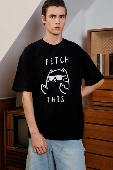 Sassy Cat Black Oversized T-Shirt 