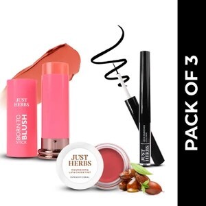 Just Herbs Blush, Line & Glow Set (Blush Stick, Lip Cheek Tint & Eyeliner) (pink)