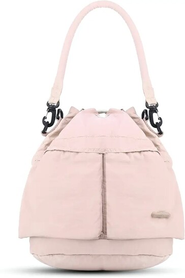 Storite Women’s Stylish Peach Grey Bucket Shoulder Bag | Lightweight Drawstring Handbag with Multiple Pockets 