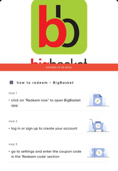 Cred App Reward | 75 off in Big basket Oreder