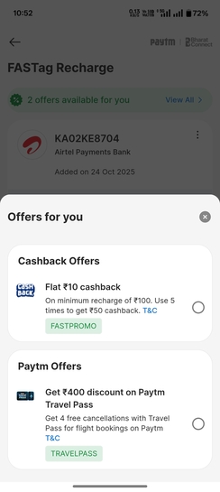 Paytm Fastag recharge get Rs 50 cashback 