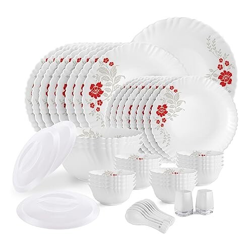 CELLO Scarlet Bliss Dazzle Series Opalware Dinner Set of 49 Pieces