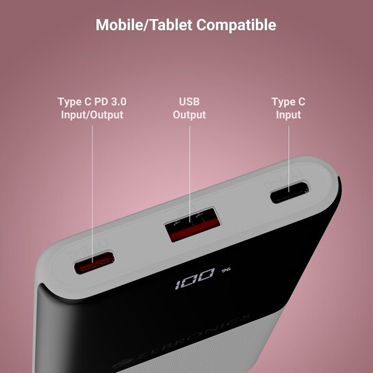 ZEBRONICS EnergiPod 10R1, Power Bank, 10000 mAh, 22.5W Super Fast Charging PD 3.0 (PPS)
