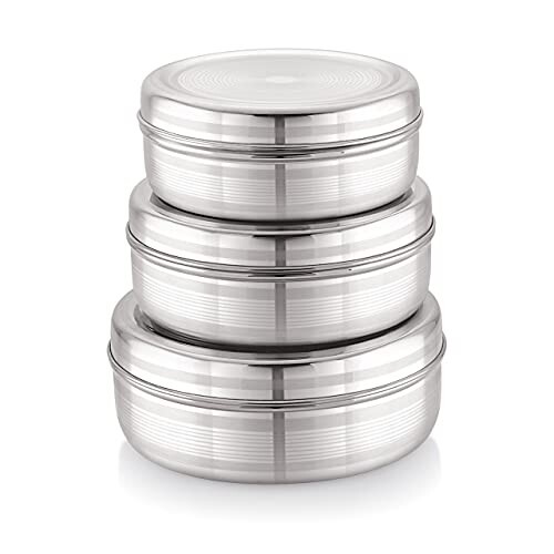 Attro Stainless Steel Puri Dabba with Lid, Food Storage Containers - Set of 3
