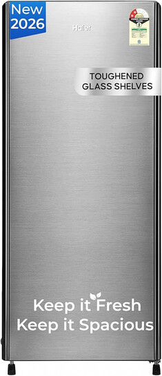 Haier 190L 2 Star Direct Cool Single Door Refrigerator | Toughened Glass Shelves | Fast Ice Making in Just 60 minutes | Large Veg Box| Easy Clean Back (2026, HED-202TMSA-N, Moon Silver) :