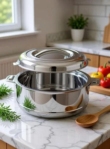 MITHALI Stainless Steel Casserole, Hot Pot, Silver Hot Box with Steel Lid Cook and Serve Casserole