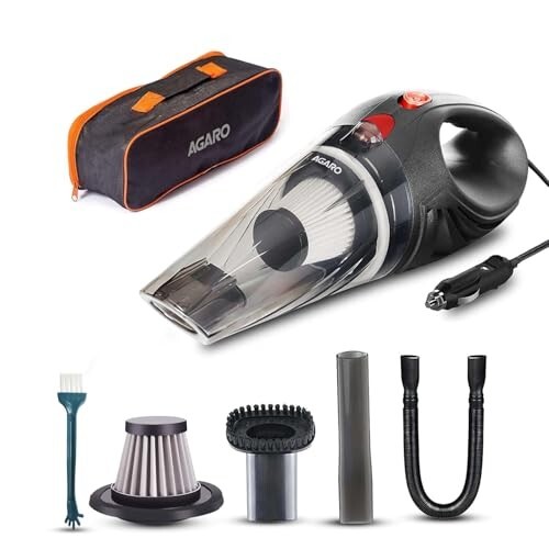 AGARO CV1077 Car Vacuum Cleaner, Portable, Handheld,12V DC /110W, 4.5KPA Power Socket, 14.7ft Long Cord, Stainless Steel Filter, Black