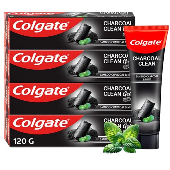 Colgate Charcoal Clean Black Gel whitening Toothpaste, 480 gm (120g x 4)