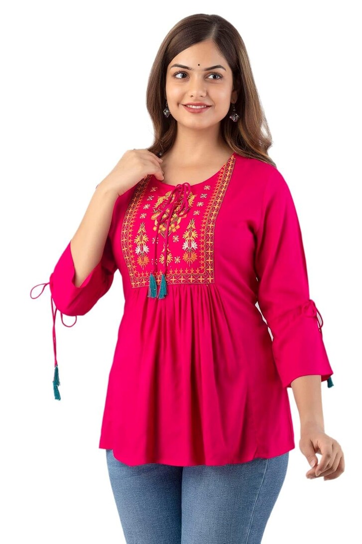DMP FASHION Women's Rayon Classic Heavy Embroidery Top