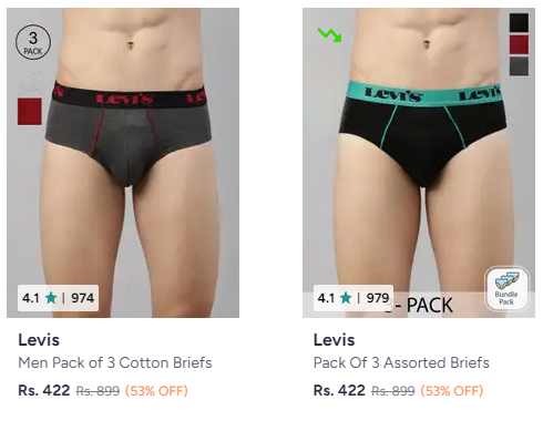 Levis Mens Briefs pack of 3 upto 55% off 