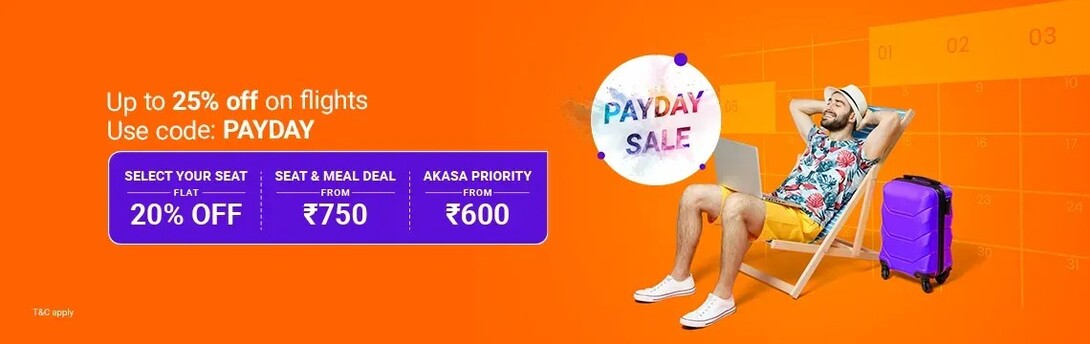 Akasaair - PAYDAY SALE | Upto 25% off on flights 