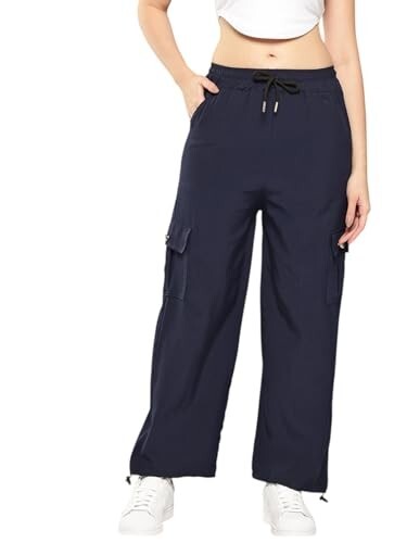 Aarika Womens Casual Wear Black Colour Solid Crep Cargo Pant