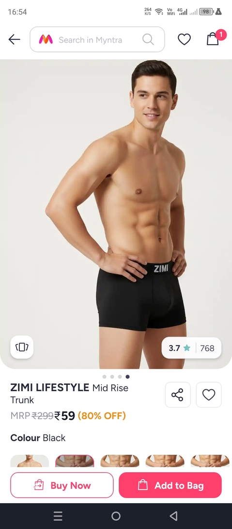 Myntra - Men's Trunk @ Rs.59 Size S to XL Available