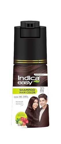 Indica Easy Do-It-Yourself Hair Color Shampoo Pump Pack 180 ML - Natural Brown Colour (Gloves Included)