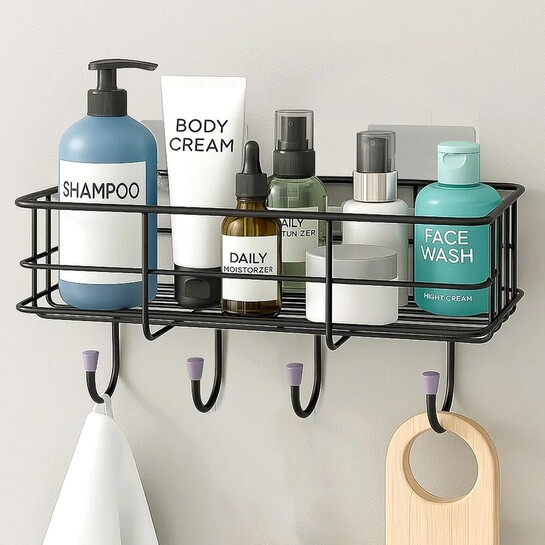 Plantex Bathroom Organiser Without Drill/GI Steel Self Adhesive Bathroom