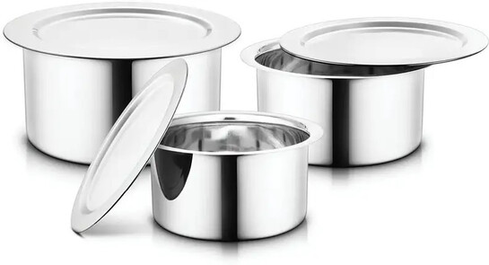 GenKraft Induction Bottom Cookware Set (Stainless Steel, 3 - Piece)