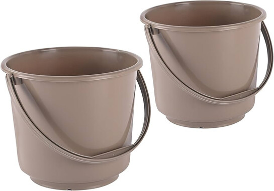 Kuber Industries 2 Pcs Compact Size Plastic 5 Litre Bucket for Kitchen, Cleaning & Water Storage – Small Lightweight and Easy to Carry Utility Bucket Ideal for Mopping - Plain - Brown