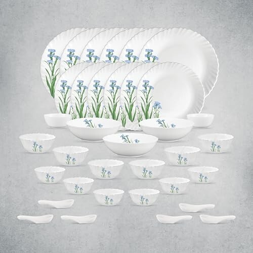 La Opala Opal Glass Crockery | for Family of 6 | Dinner Set 35 pcs 