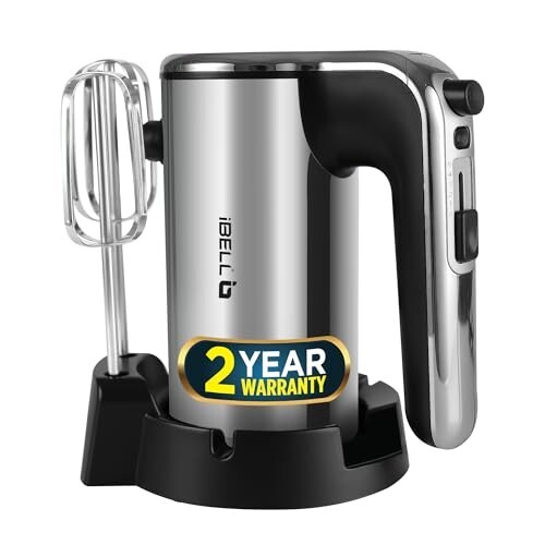 IBELL WHISK400 Electric Hand Mixer, 400W, Blender, Detachable Beaters & Dough Hooks, With Turbo Button 5 Speed Settings(Silver).