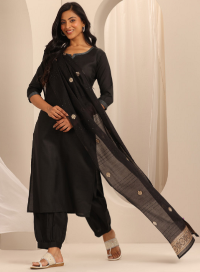 Gerua By Libas Notch Neck Zari Straight Kurta with Salwar & Dupatta