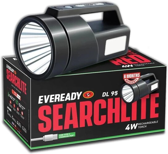 EVEREADY Searchlite DL95 LED Torch (Black, 10 cm, Rechargeable)