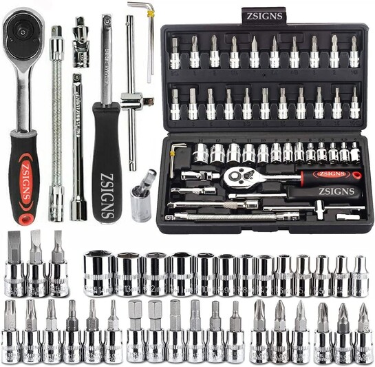 ZSIGNS 46Pcs 1/4 Inch Drive Box End Socket Set