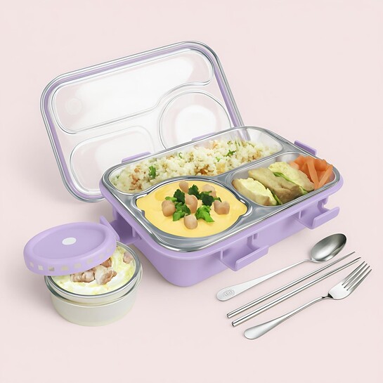 Umadiya Lunch Box 3 Compartment Out Side-Leak-Proof BPA Free Stainless Steel