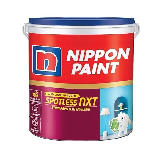 Nippon Paint Spotless NXT Premium Interior Emulsion Paint(20L, White, Soft Sheen)-Ultra Low VOC, Swan-back Stain Repellent Technology Safe for Kids-For Bedrooms, Kids, Dining, Living Rooms-20 Liter