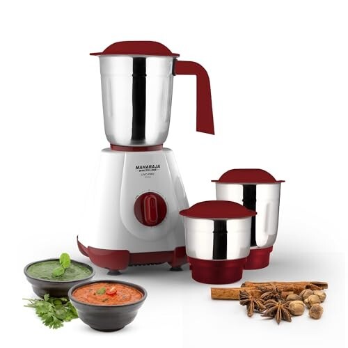 Maharaja Whiteline 500W Livo Pro Mixer Grinder (White & Cherry Red)